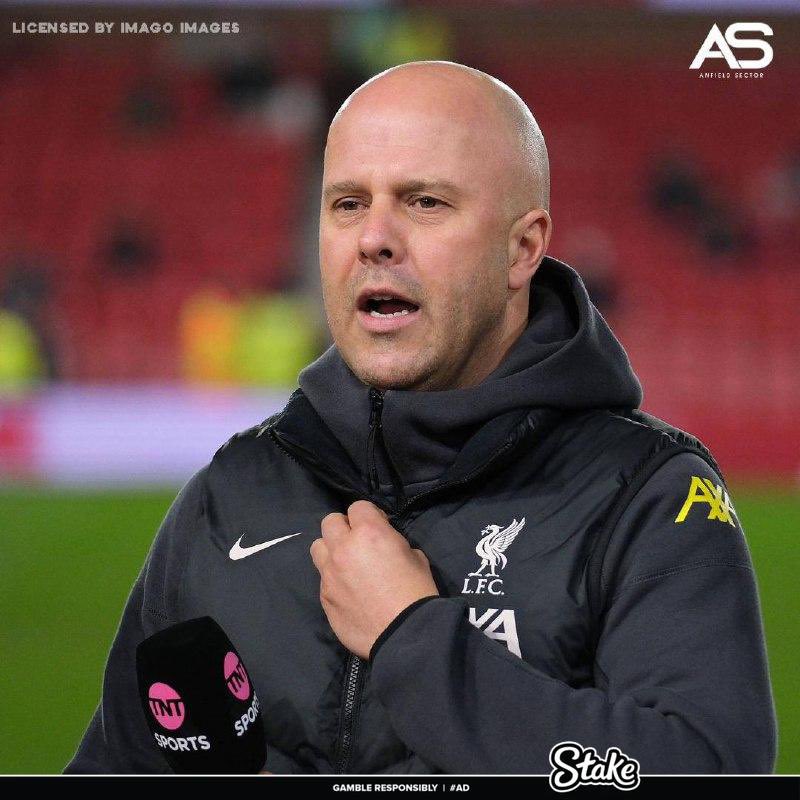 AnfieldSector's tweet photo. Arne Slot: 

“We were close to not getting what we deserved. The amount of chances we created was like on Tuesday against Forest - a lot. We were close to going off without a win. That combined with a late winner is what we were most happy about. And it was a significant game." https://t.co/uKktKOYpFu