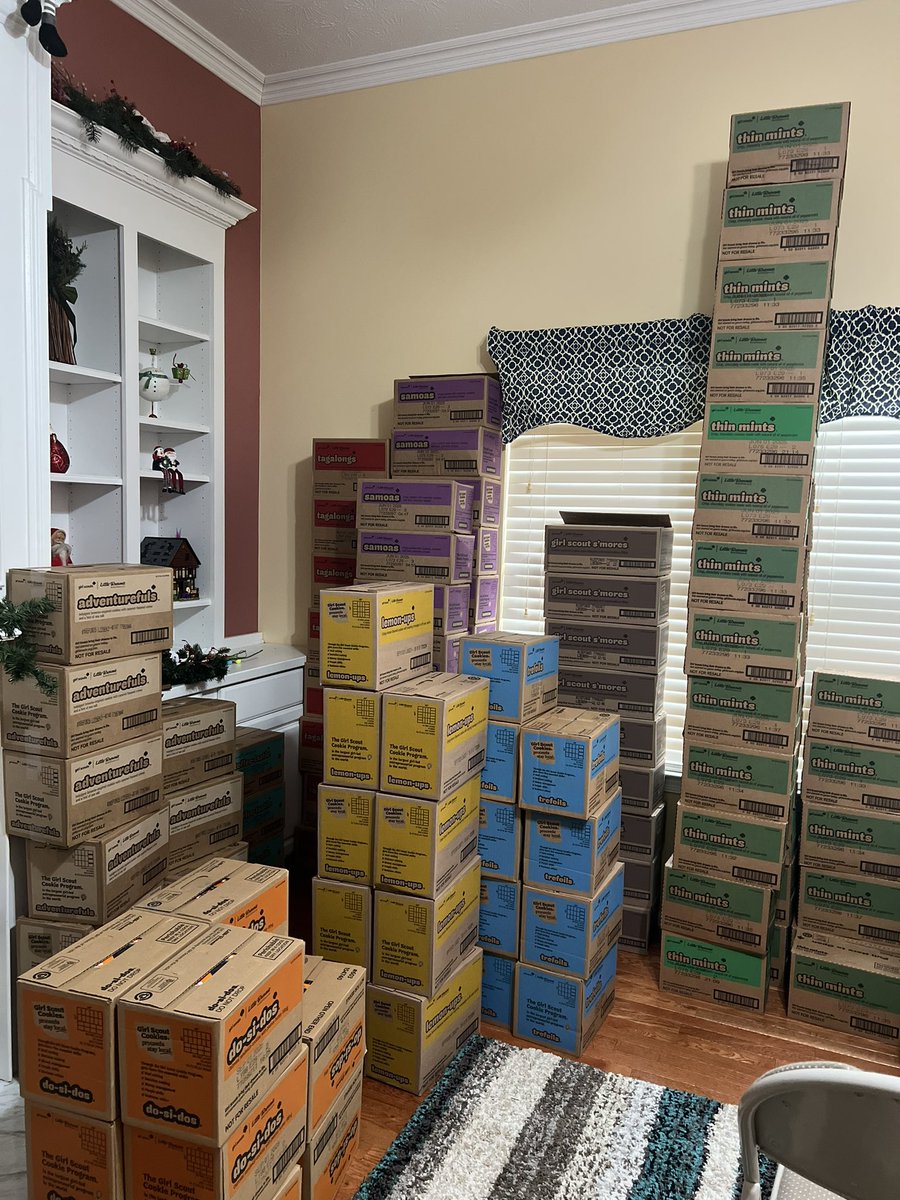 Let’s see everyone’s cookie storage,,,<a href="/girlscouts/">Girl Scouts</a>  #girlscoutcookies
I’m sure there are bigger stacks out there