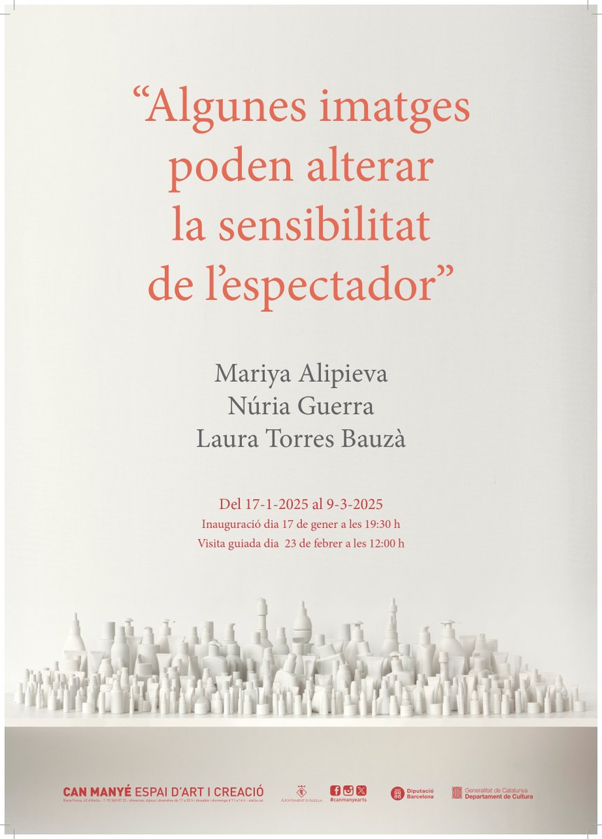 Ja està inaugurada ‘Algunes imatges poden alterar la sensibilitat de l’espectador’ de Mariya Alipieva, Núria Guerra i Laura Torres Bauzà, comissariada per Aina Pla Planas. 

📅 fins al 09/03 a Can Manyé
ℹ Més informació a alella.cat/23412

<a href="/ajalella/">Ajuntament d'Alella</a> #canmanyearts