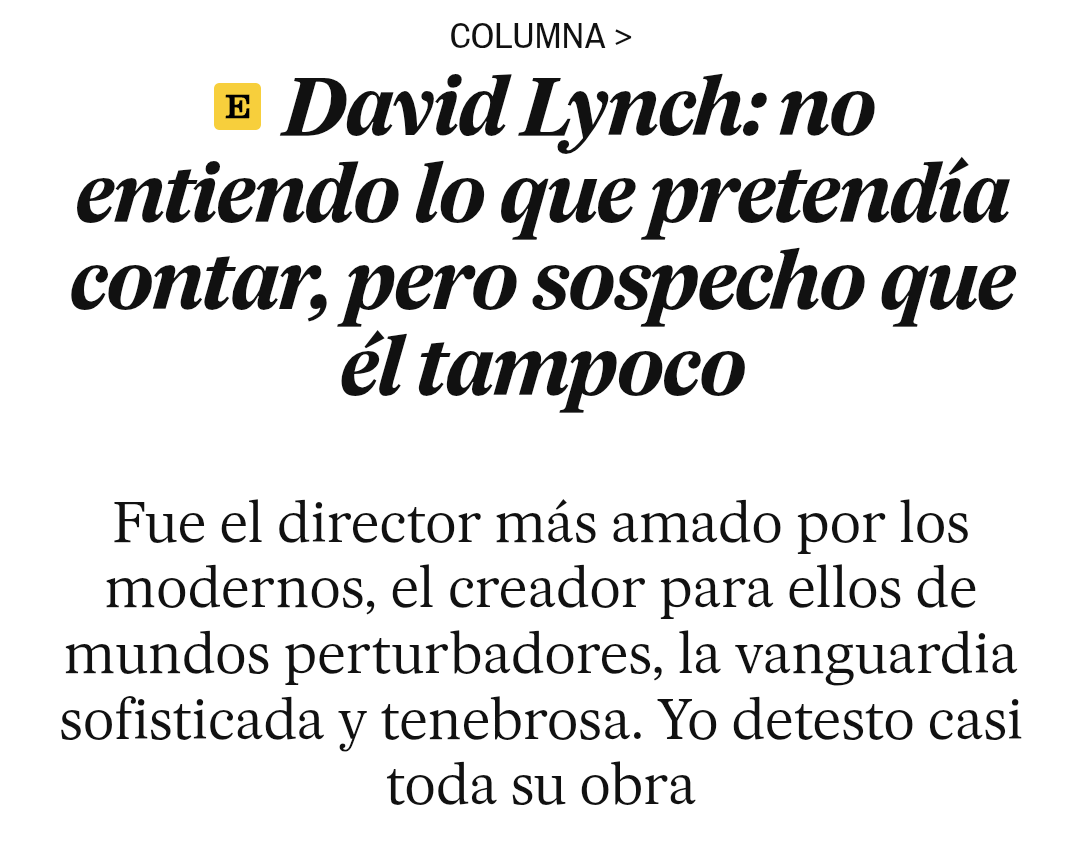 mwepu_ilunga's tweet photo. Emotiva columna de Boyero después de la muerte de Lynch. https://t.co/36TOFfyMlP