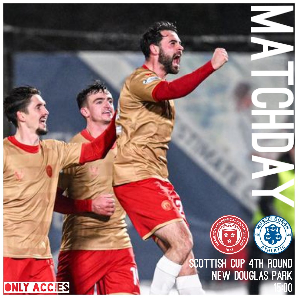 MATCHDAY!

It's Scottish Cup weekend &amp; we welcome East of Scotland League Leaders Musselburgh Athletic to NDP!

A game we should of course be looking for a confident performance &amp; avoid any cup shock headlines!

Let's do this!
MON THE ACCIES!!
🔴⚪️🔴⚪️🔴⚪️
