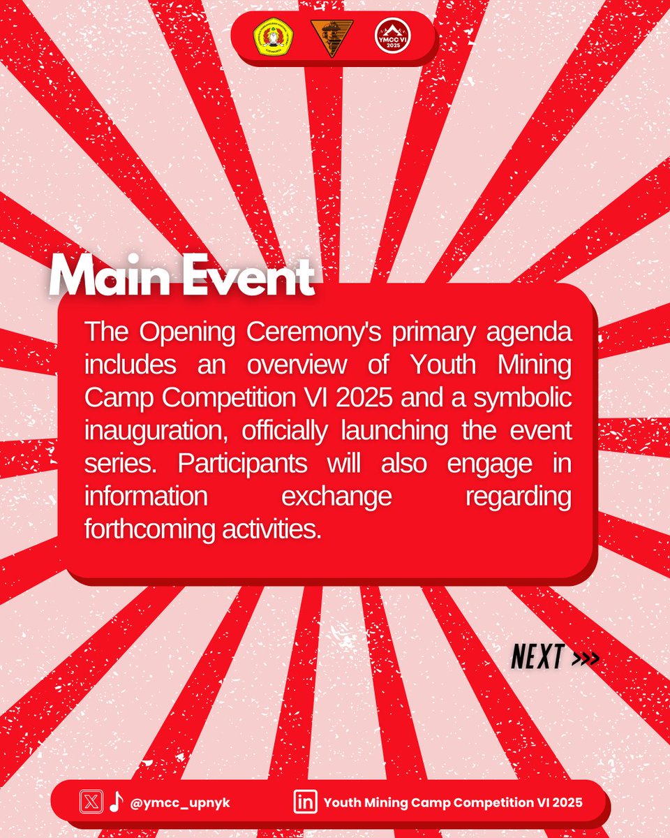 ymcc_upnyk's tweet photo. [OPENING]

Kick off the YMCC VI 2025 with exciting performances. This ceremony marks the start of an incredible journey of growth, innovation, and excellence in mining💡 Let the adventure begin—be part of the change! 

#YMCC202
#MiningCompetition
#YouthMiningCampCompetition2025 https://t.co/i7WyX7maps