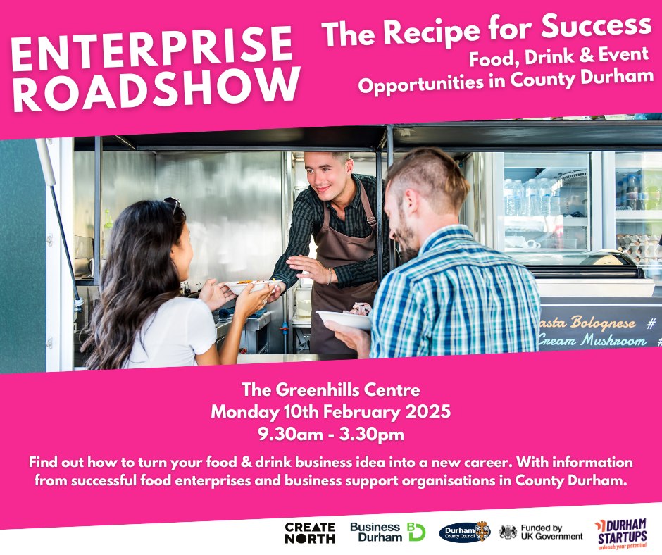 Exciting Events for business startups in County Durham
Join us for a series of workshops, networking, and advice as part of the Durham Startups programme. Whether you're into crafts, fitness, food etc we have an event for you. 
Book your spot today bit.ly/3VAAhko