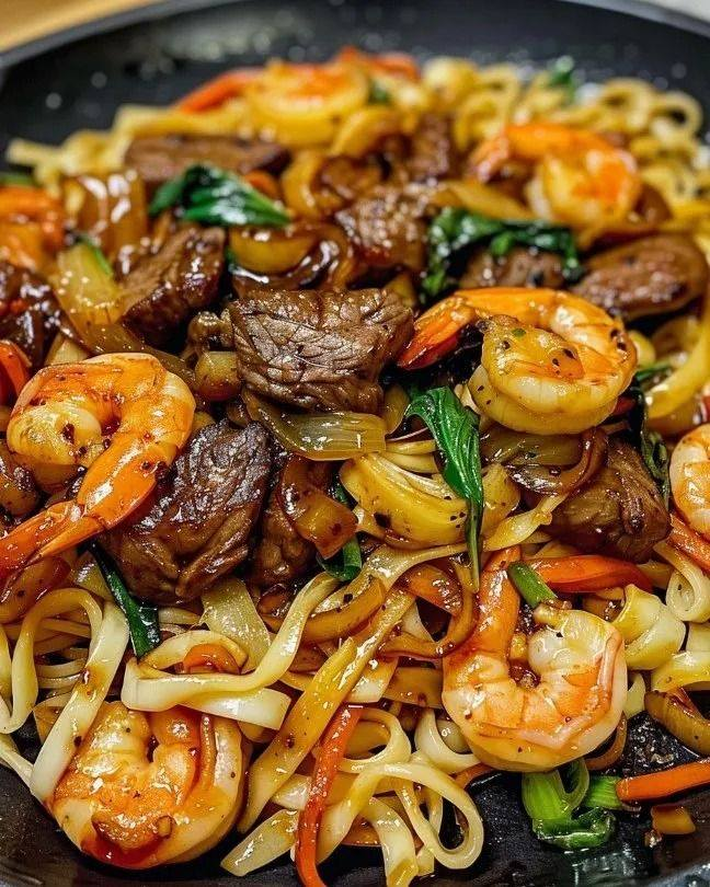 Steak &amp; Shrimp Stir-Fried Noodles