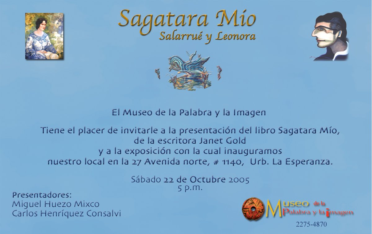 tejiendomemoria's tweet photo. Hace 20 años el MUPI publicó este valioso libro, basado en el archivo de Salarrué. Cartas y poemas de amor de dos personajes entrañables... Sagatara y Leonora. Quedan algunos ejemplares para quien lo desee adquirir en nuestra librería. Esta es la invitación que hicimos en el 2005, al inaugurar nuestro actual local en la 27 Av. norte: