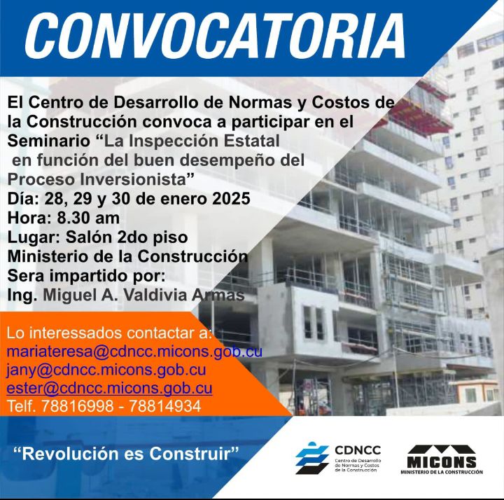 cdncc120943's tweet photo. ¡Únete a nuestro seminario! "La Inspección Estatal en función del buen desempeño del Proceso Inversionista"¡No te lo pierdas!
#Cdncc
#RevoluciónEsConstruir https://t.co/ZpB0lAwNCt