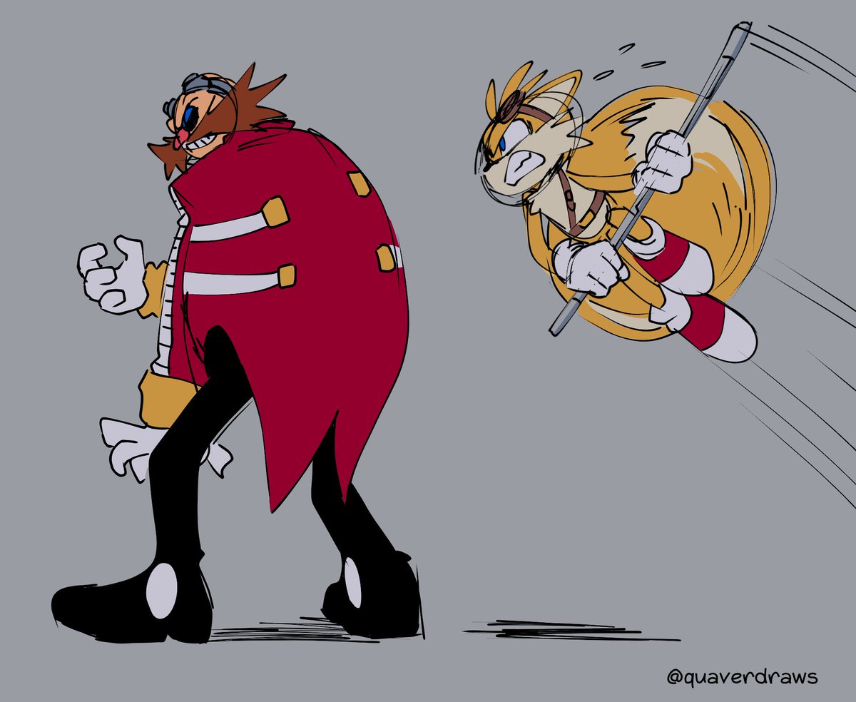quaverdraws's tweet image. Sonic: Tails! Hold Eggman a little longer, I'm coming! 
what happens off screen: