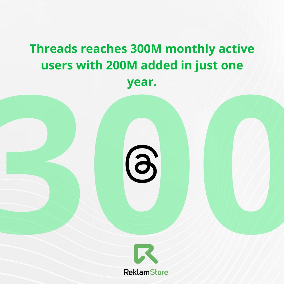reklamstore's tweet image. 🚀 Threads hits 300M monthly active users, adding 200M this year alone! Growth momentum is skyrocketing. 🌟 #ThreadsGrowth