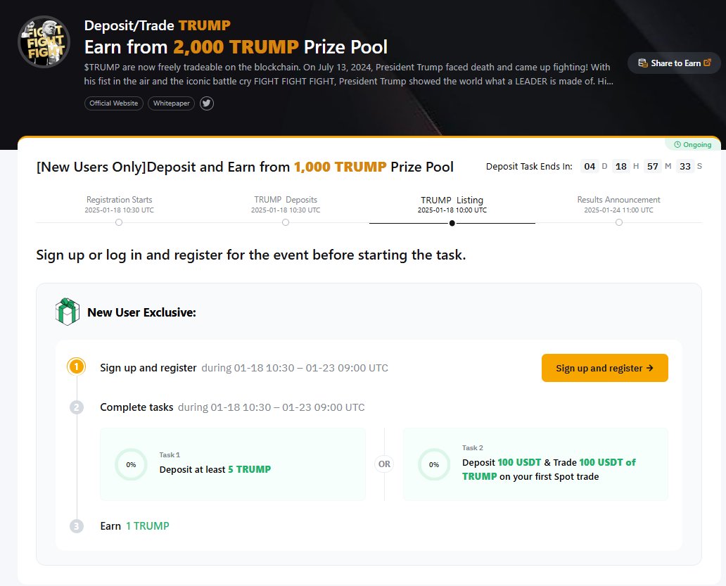 ⚡️ didn't have time to buy $TRUMP ? get up to 11 $TRUMP tokens free on spot from <a href="/Bybit_Official/">Bybit</a> 👉bybit.com/ru-RU/trade/sp…
