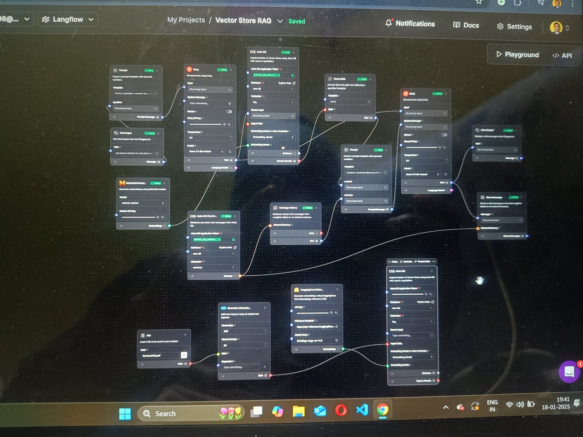 bappabarik354's tweet image. "Built a custom Vector Store RAG using Langflow! 🧠📚 Seamlessly answering customer queries with context-driven responses based on FAQs. Efficient, scalable, and smart. 🚀
#AI #Langflow #RAG #VectorSearch #Chatbot #AIAgent