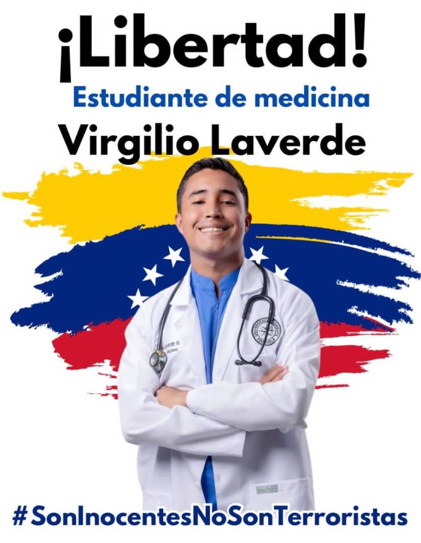 ¡LIBEREN A VIRGILIO! | Virgilio José Laverde Márquez, de 24 años, es un estudiante del último año de la carrera de Medicina. Originario de Upata y residenciado en Ciudad Bolívar para continuar con sus estudios.

Virgilio se caracteriza por su dedicación y compromiso en todo lo