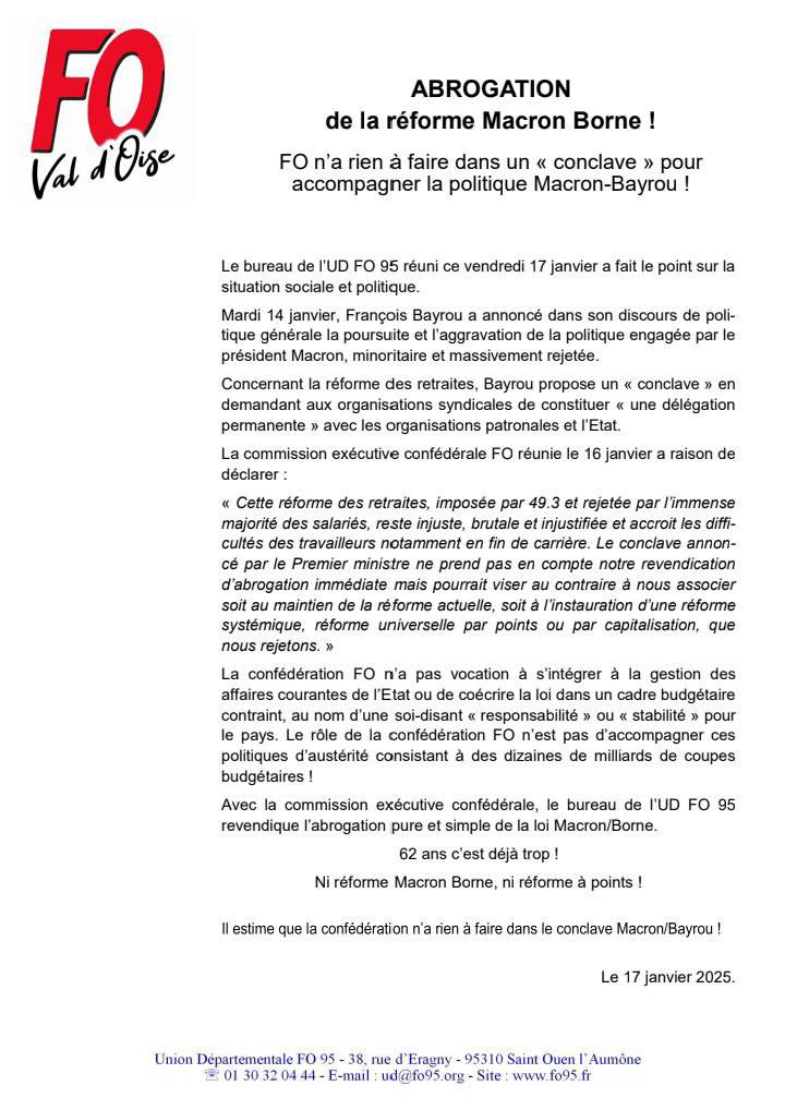 Bravo aux camarades val-d'oisiens de <a href="/force_ouvriere/">force_ouvriere</a> ! Ce "conclave" est une pure mascarade.