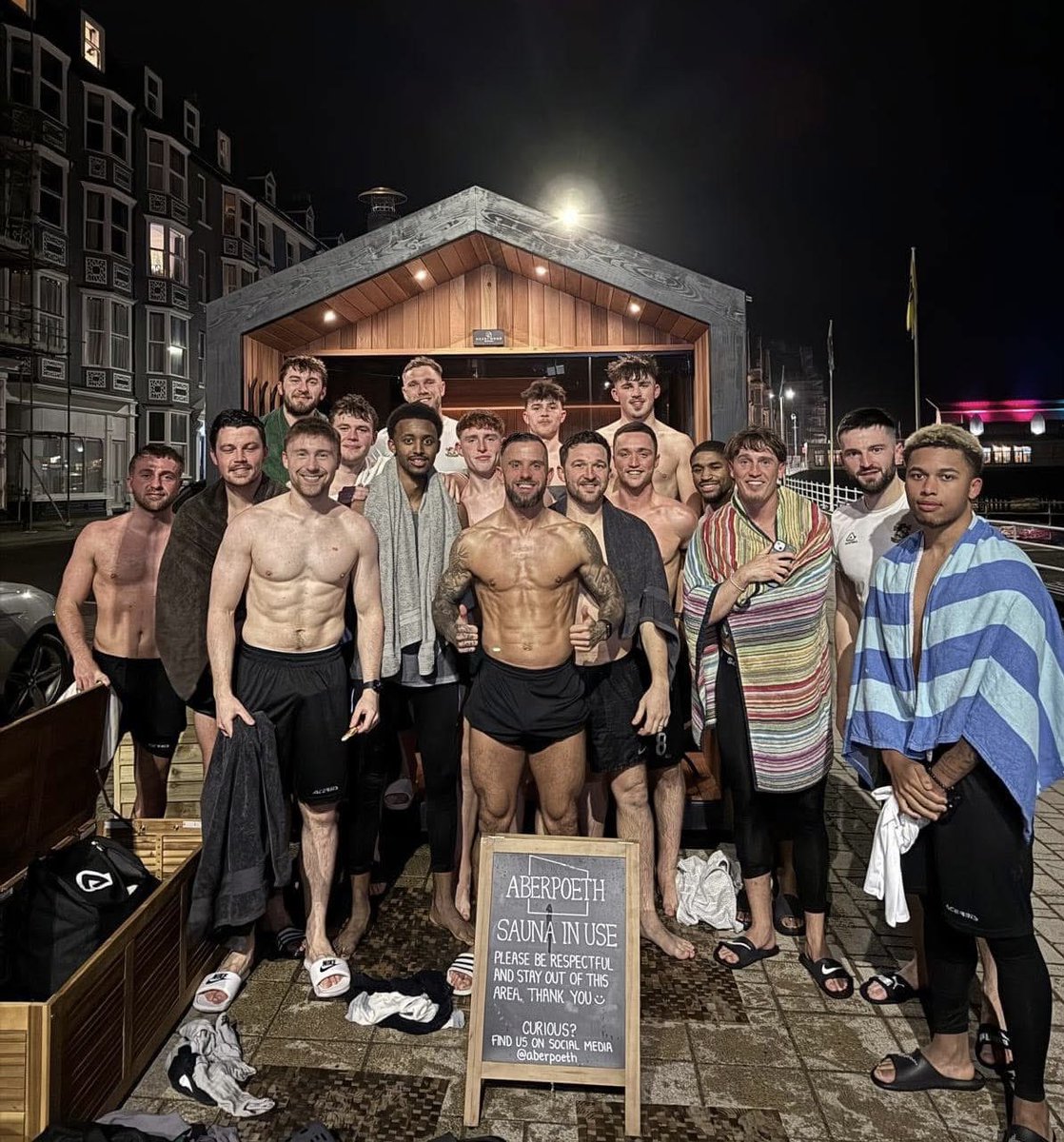 AberystwythTown's tweet photo. Diolch yn fawr / A huge thank you to 'Aberpoeth' for hosting our Men’s First Team at their incredible sauna on Aberystwyth Promenade!
Wishing you the very best of luck for the future – and we look forward to visiting again soon!
#Aberpoeth #AberAsOne #Seasiders #TeamRecovery https://t.co/EJIqEvJjSH