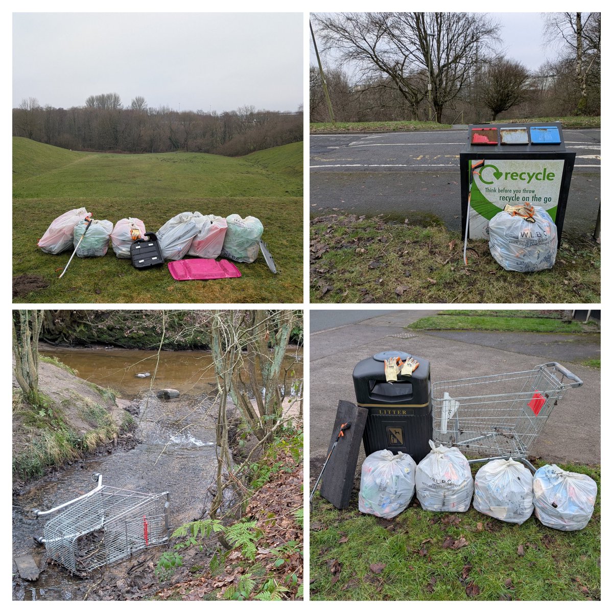 The state people left the Amphitheatre in after sledging in the snow was an ABSOLUTE DISGRACE!!! 

In today's clean-up, I've litter-picked ELEVEN bags, pulled a shopping trolley out of the River Tawd and collected various large items from Tawd Valley Park and surrounding area.