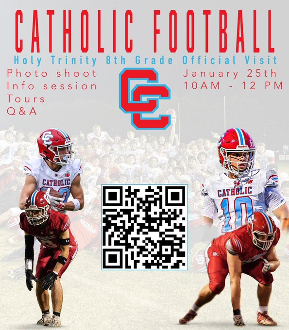 Just 1 more week 🏆 and now offering 2 time slots 🕗  8 AM -10 AM or  🕙10 AM-12 PM #AlwaysOn <a href="/HTCMSAthletics/">Holy Trinity Bulldog Athletics</a> <a href="/Catholic_FB/">CCHS Football</a> <a href="/CCHSCougarNews/">Charlotte Catholic</a> 🏈8th grade official visit🏈 sign up shorturl.at/V1tMY