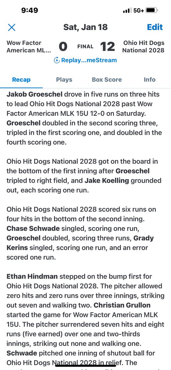 Hit Dogs Ohio National 15U (@ohiohitdogs) on Twitter photo Game 1: combined No-Hitter by <a href="/EthanHind7/">Ethan Hindman</a> & <a href="/CSchwade27/">Chase Schwade</a> . Nukes by <a href="/MilesBessenbach/">Miles Bessenbach</a>, <a href="/jakobg33/">Jakob Groeschel</a> <a href="/GRADY_KERINS/">Grady Kerins</a> <a href="/j_vondersaar/">Jackson Vondersaar</a> Game 1: combined No-Hitter by <a href="/EthanHind7/">Ethan Hindman</a> & <a href="/CSchwade27/">Chase Schwade</a> . Nukes by <a href="/MilesBessenbach/">Miles Bessenbach</a>, <a href="/jakobg33/">Jakob Groeschel</a> <a href="/GRADY_KERINS/">Grady Kerins</a> <a href="/j_vondersaar/">Jackson Vondersaar</a>