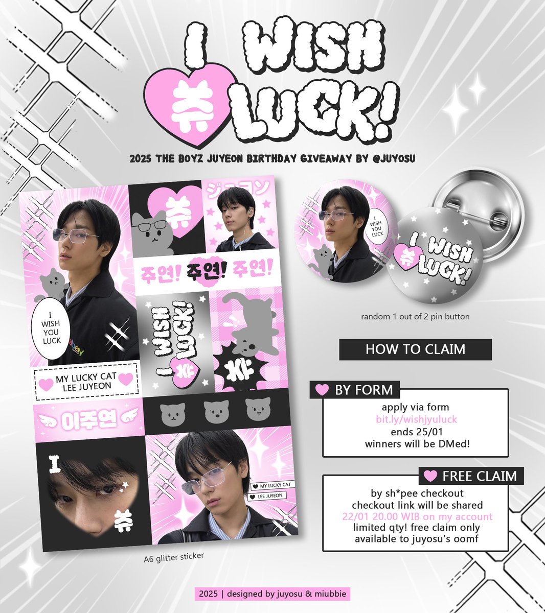 juyosu's tweet image. ❥⋆｡₊ i wish 쥬 luck.ᐟ ₍^. .^₎⟆

2025 Lee Juyeon Birthday Giveaway
—— ❥ by @juyosu 

🐾 repost &amp;amp; likes are appreciated
🐾 more details on poster

  ∧,,,∧
(  ̳• · • ̳)
/    づ♡ good luck .ᐟ
#낭만가득할_주연이의_스물여덟 #주연 
#Romantic_JuyeonDay #더보이즈
