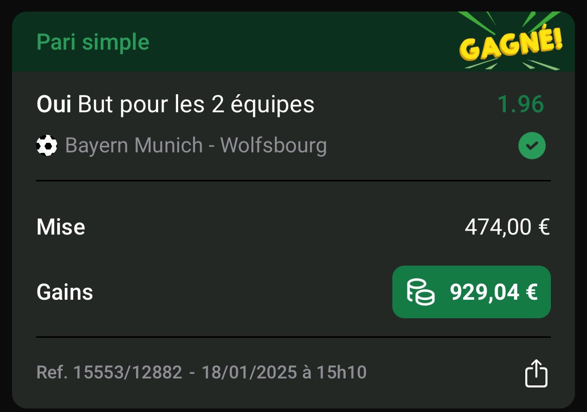 JokerTps's tweet image. MONTANTE VALIDÉ. w/@QrsBetting 🏴‍☠️

▫️STEP ONE. TC Buteurs @2,00 ✅

▫️STEP TWO. BTTS Bilbao @2,26 ✅

▫️ STEP THREE. Vini x KM +1,5 buts @2,10 ✅

▫️ STEP FOUR. BTTS Bayern @1,96 ✅

Départ : 50,00€ 
FIN : 929,04€

❤️ si t’as suivit ta collab préféré ! 

C’est que le début, de…