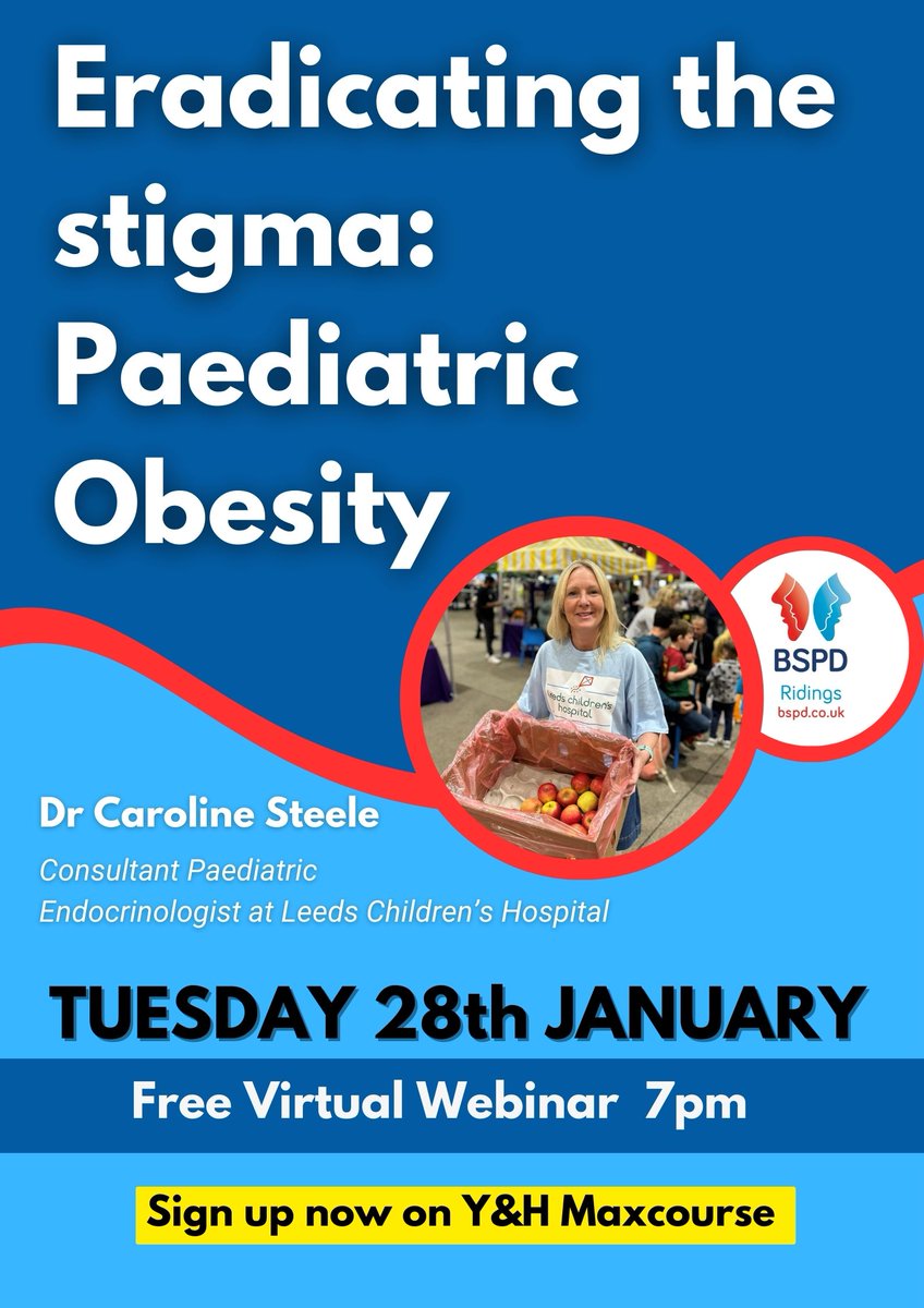 Join us for our first BSPD Ridings Webinar of 2025 with Dr Caroline Steele, Consultant in Paediatric Endocrinology who will be teaching us about childhood obesity and how to sensitively speak to families about it. <a href="/bspduk/">BSPD</a> 

Sign up now on Maxcourse below: maxcourse.co.uk/yhpd/guestCour…