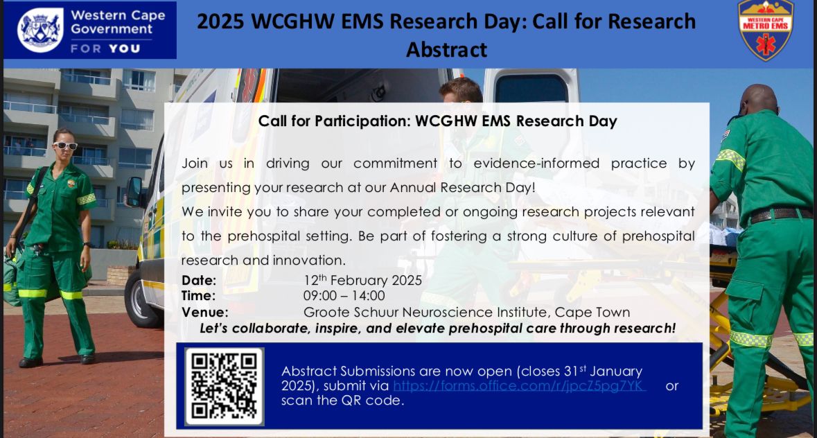 #badEM Brave African Discussions in EM (@bad__em) on Twitter photo Come join <a href="/WesternCapeGov/">Western Cape Gov</a> EMS on the 12th of Feb, to contribute or be inspired by research in the pre hospital field. Come join <a href="/WesternCapeGov/">Western Cape Gov</a> EMS on the 12th of Feb, to contribute or be inspired by research in the pre hospital field.