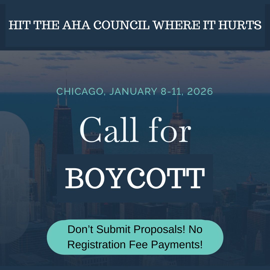 I decided to #BoycottAHA26 after the <a href="/AHAhistorians/">American Historical Association</a> Council's decision to veto the scholasticide  resolution.

If they can veto a resolution that passed with overwhelming support, then let's hit them where it hurts: proposals and registration fees.

#FreePalestine