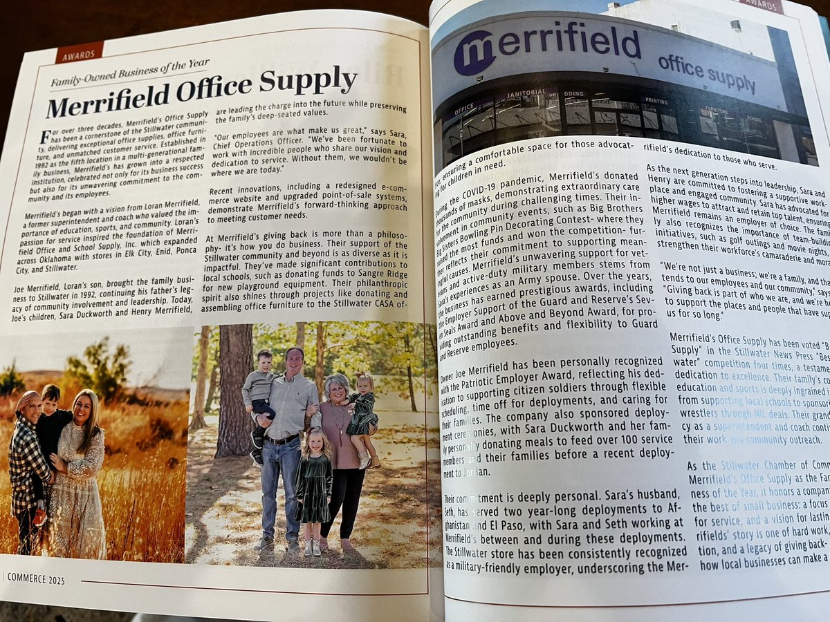 Merrifields's tweet image. Great story on our company in the @STWChamber Magazine. Incredibly honored to be recognized as the Family Owned Business of the Year last night. We love our community in Stillwater