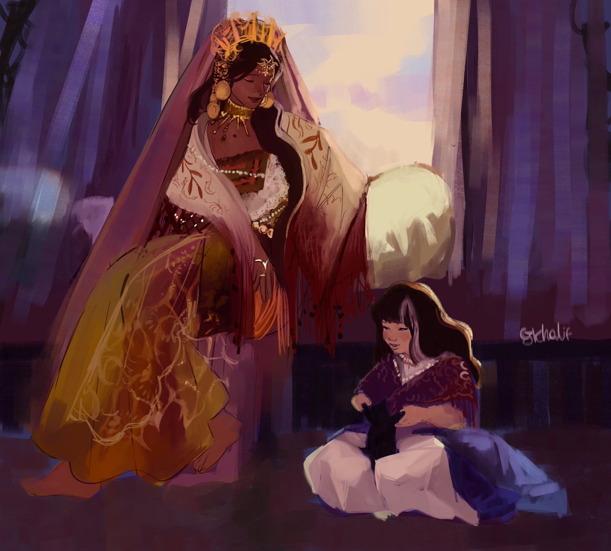 Cj_KhalifP's tweet image. I was inspired a little by the Andalusian clothes that I found there on Pinterest (sorry, if you know more about this culture, you can send me more clothes to inspire me) To draw Elia and Rhaenys