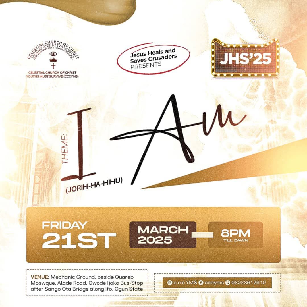 cccyms's tweet photo. #JHS'25

Whenever God says I AM, he is appending his signature to achieve something momenutal and generational.

Save this date and plan your physical presence ❤️❤️... 
There shall be encounters for you! 

Be there ! https://t.co/cf8s5nMdGe