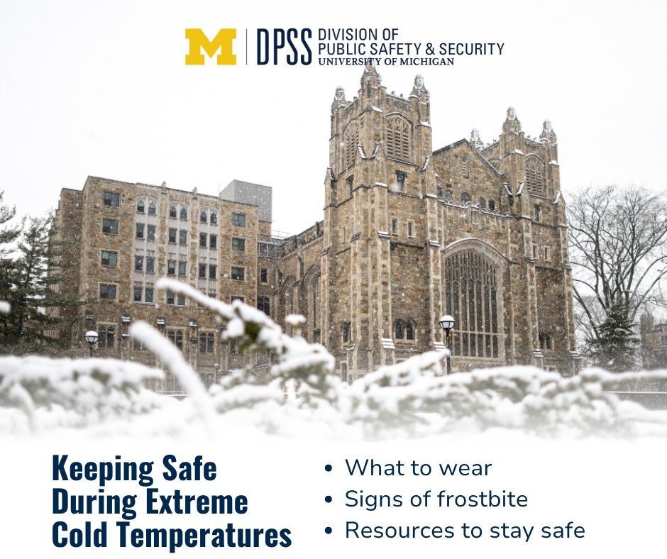 umichdpss's tweet photo. The Polar Vortex will bring some extreme cold temperatures to the area over the next several days. Learn how you can stay safe: https://t.co/Pca9EeG2c6 https://t.co/p4cXrBo6wH