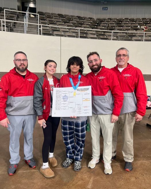 GoshenSchools's tweet photo. GHS JR Ivon Rescalvo placed 7th in her weight class at the IHSAA Girls Wrestling State Finals yesterday in Indianapolis! Great job, Ivon! #RedHawkStrong https://t.co/eDcTiKIh2V