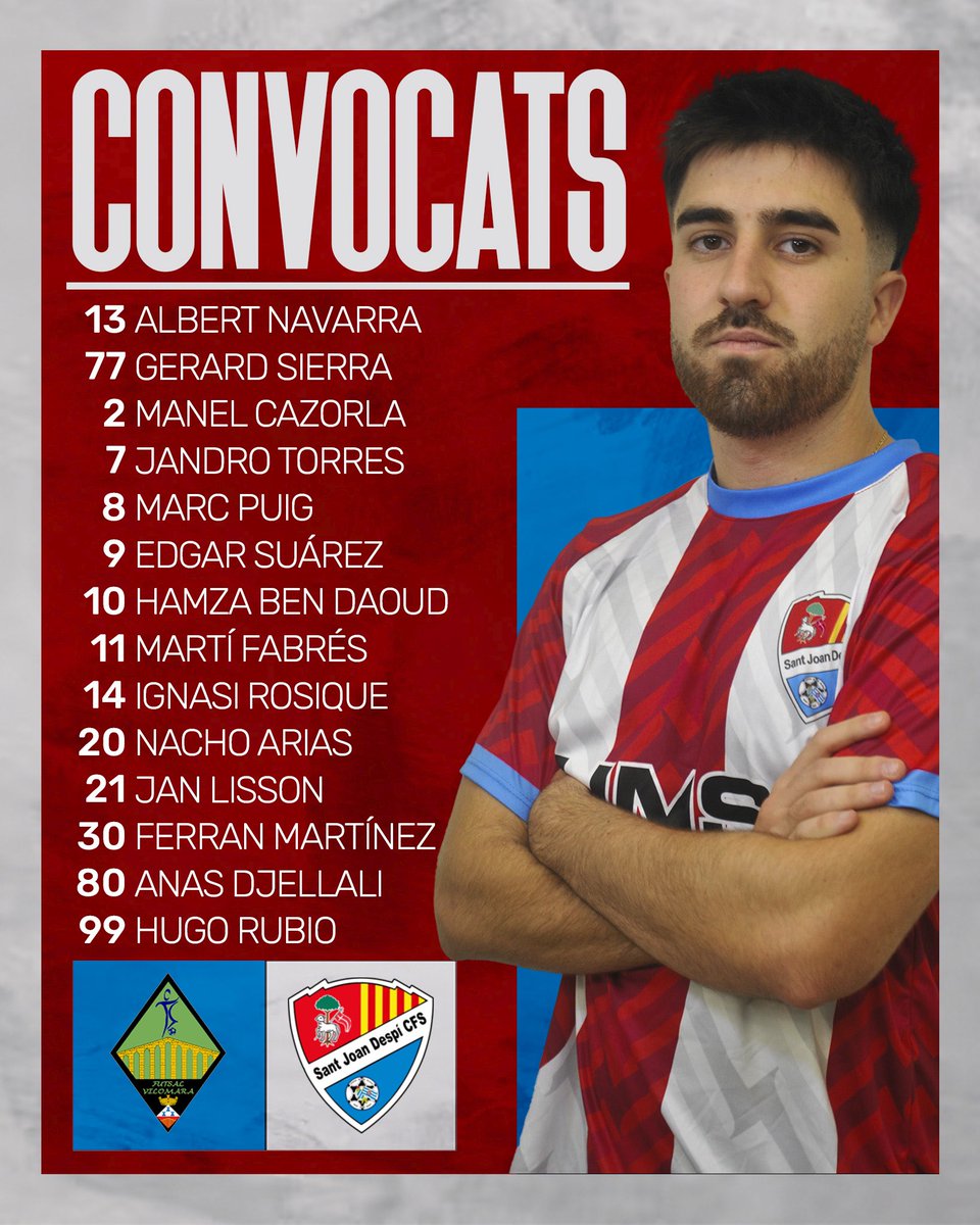📋 Els 𝑪𝑶𝑵𝑽𝑶𝑪𝑨𝑻𝑺 d’aquesta tarda ✅

#VilomaraSantJoanDespíCFS 
#SantJoanDespíCFS ❤️🤍