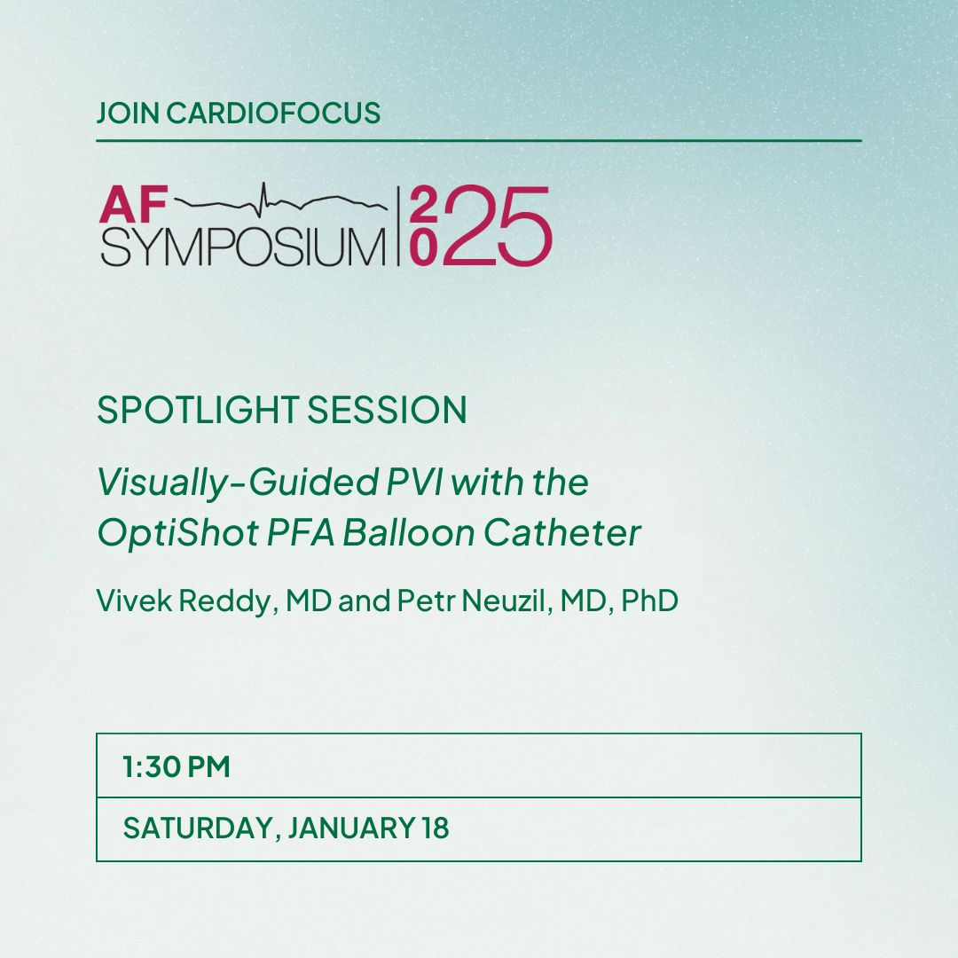 CardioFocusAF's tweet photo. Today’s the day! Join us for our Spotlight Session at #AFSymposium2025.

We’re showcasing the OptiShot PFA Balloon in action, featuring the first in human case from Prague. This is a session you won’t want to miss!

🗓️ Saturday, January 18 | 1:30 PM

See you there, #epeeps! https://t.co/4i2TTVKWDz