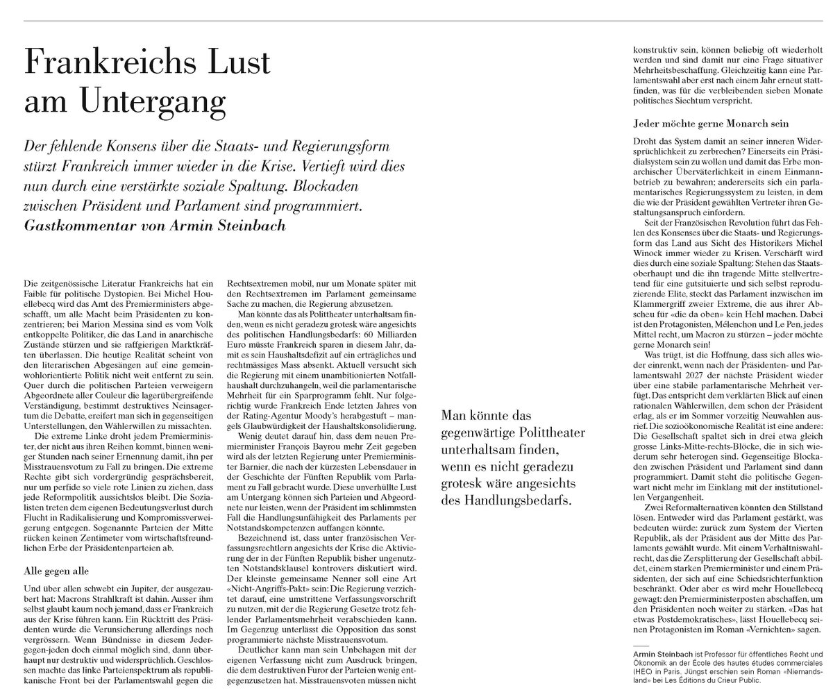 Frankreichs Lust am Untergang - Gastkommentar nzz.ch/meinung/frankr…