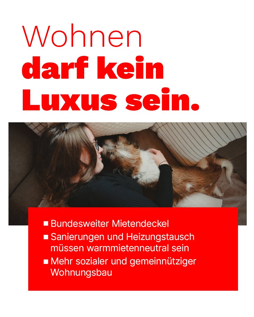 dieLinke's tweet photo. Wir präsentieren: unser Wahlprogramm! 
Die letzten Jahre waren hart. Jedenfalls für die große Mehrheit. Lebensmittel, Miete, Gas und Strom: Alles ist teurer geworden.
Statt sich um die alltäglichen Sorgen der Menschen zu kümmern, haben sich die Ampel-Parteien dreieinhalb Jahre lieber gestritten. Und mit Friedrich Merz als Kanzler drohen die härtesten sozialen Einschnitte in der Geschichte der Bundesrepublik!
Es braucht eine starke Opposition, die Druck macht: für bezahlbares Wohnen, für niedrigere Lebensmittelpreise und Investitionen in eine klimagerechte Zukunft. Denn Du verdienst mehr! #DeshalbDieLinke #BTW25 (1/3)