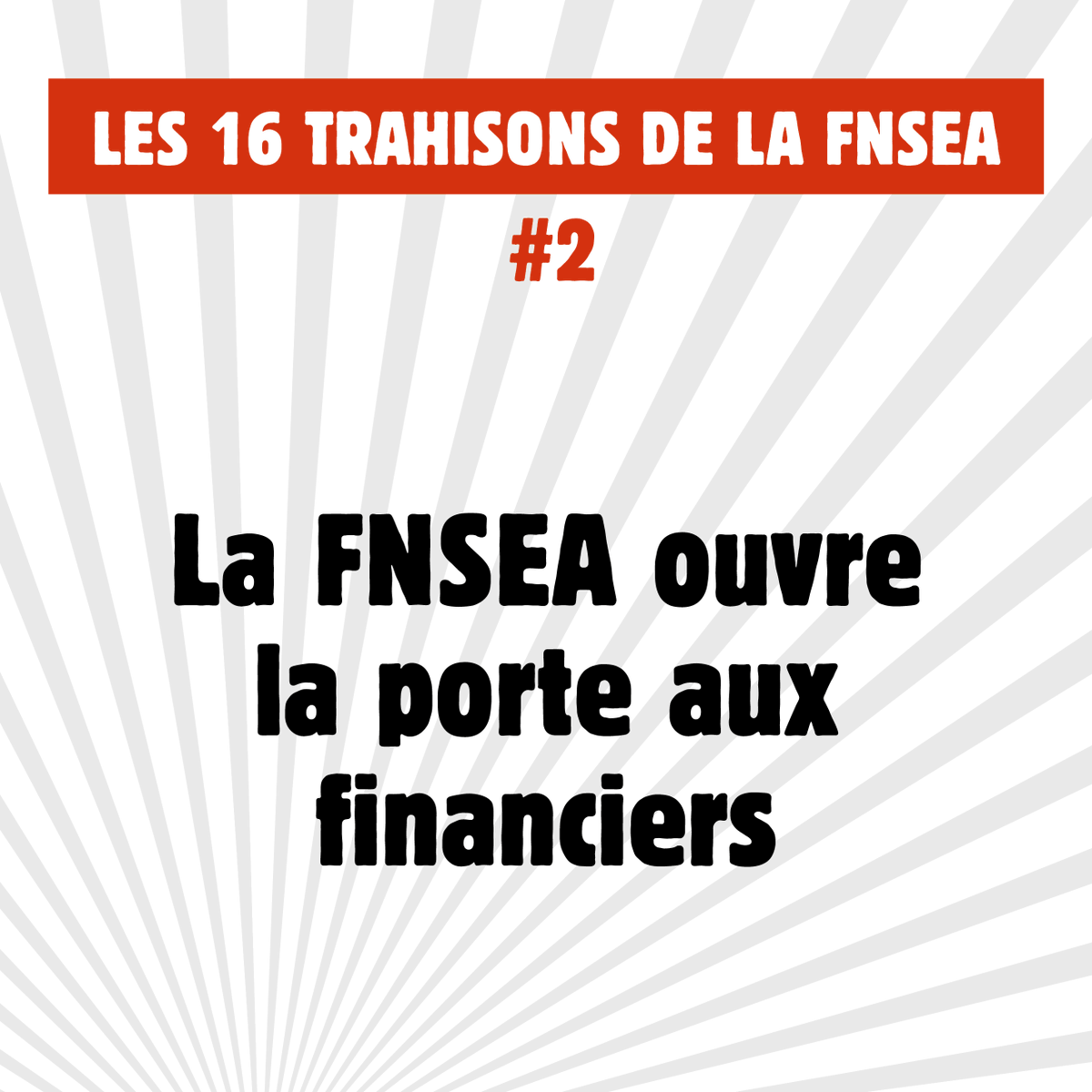 Conf_pays13's tweet photo. 🚨 2/16 [TRAHISONS DE LA FNSEA] 🖐
👀 TRAHISON N°2 : La FNSEA ouvre la porte aux financiers, aux agri-managers et aux firmes sans paysan·nes 
🗳 DU 15 AU 31 JANVIER 2025, POUR DIX FERMES PLUTÔT QU'UNE FIRME, VOTONS MASSIVEMENT CONFÉDÉRATION PAYSANNE ! ✊ https://t.co/r3CzDekdHY