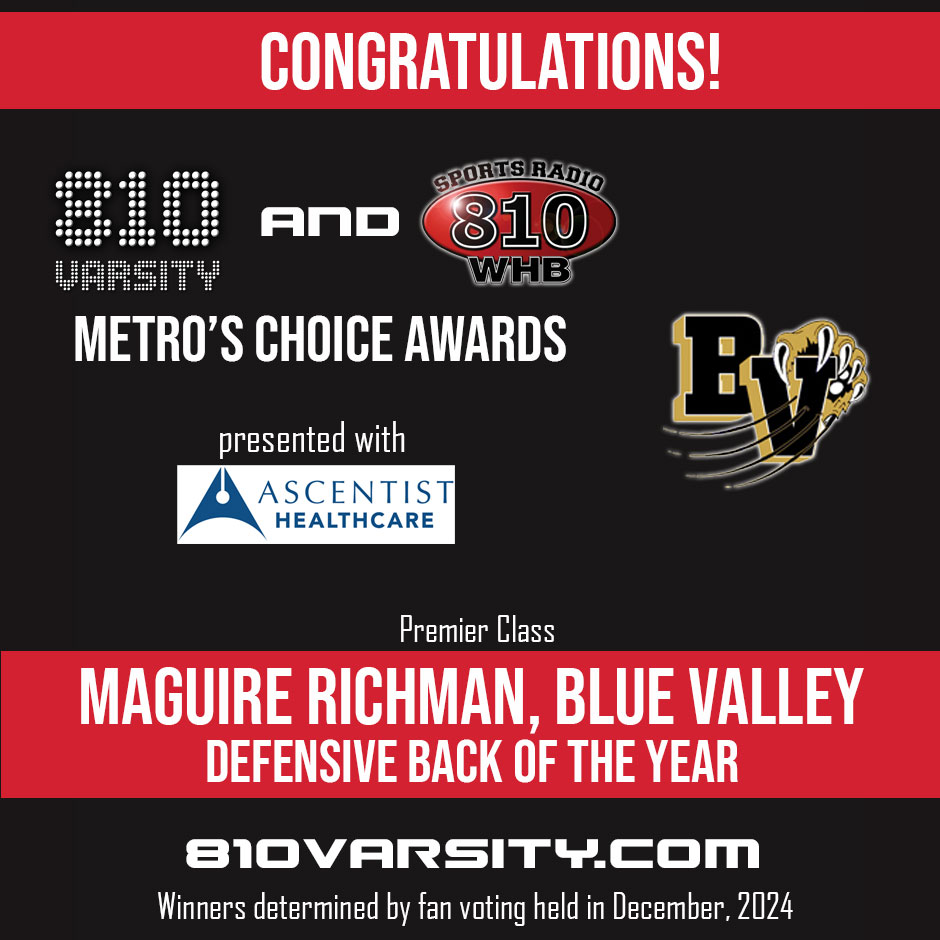 810 Varsity (@810varsity) on Twitter photo Congrats to Maguire Richman of Blue Valley (<a href="/BVTouchdownclub/">BVTouchdownClub</a>), the 810 Varsity Metro's Choice Awards DB of the Year (Premier/Big Class)
<a href="/MaguireRichman/">Maguire Richman</a> was named the EKL Def POY, first team all-state, and is a K-State (<a href="/KStateFB/">K-State Football</a>) commit Congrats to Maguire Richman of Blue Valley (<a href="/BVTouchdownclub/">BVTouchdownClub</a>), the 810 Varsity Metro's Choice Awards DB of the Year (Premier/Big Class)
<a href="/MaguireRichman/">Maguire Richman</a> was named the EKL Def POY, first team all-state, and is a K-State (<a href="/KStateFB/">K-State Football</a>) commit