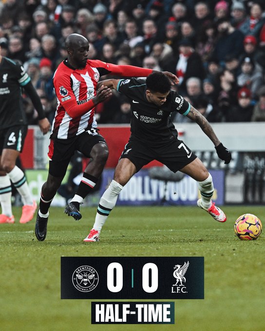 Half-time: Brentford 0 Liverpool 0.