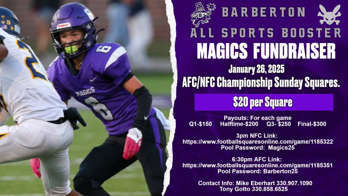 Barberton Football (@magicsfb) on Twitter photo Support your Football Magics! and win some CASH!! Feel free to reach out to the contact numbers below for more information! Support your Football Magics! and win some CASH!! Feel free to reach out to the contact numbers below for more information!