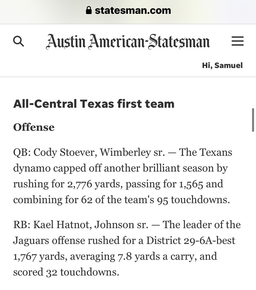 Sam Carlin (@coachcarlin) on Twitter photo Congrats <a href="/KHatnot/">kael hatnot</a> for being selected 1st team All-Central Texas RB! <a href="/JhsJags/">JHSJags</a> <a href="/BudaJagsFB/">BudaJagsFootball</a> <a href="/HaysCISD/">Hays CISD</a> Congrats <a href="/KHatnot/">kael hatnot</a> for being selected 1st team All-Central Texas RB! <a href="/JhsJags/">JHSJags</a> <a href="/BudaJagsFB/">BudaJagsFootball</a> <a href="/HaysCISD/">Hays CISD</a>