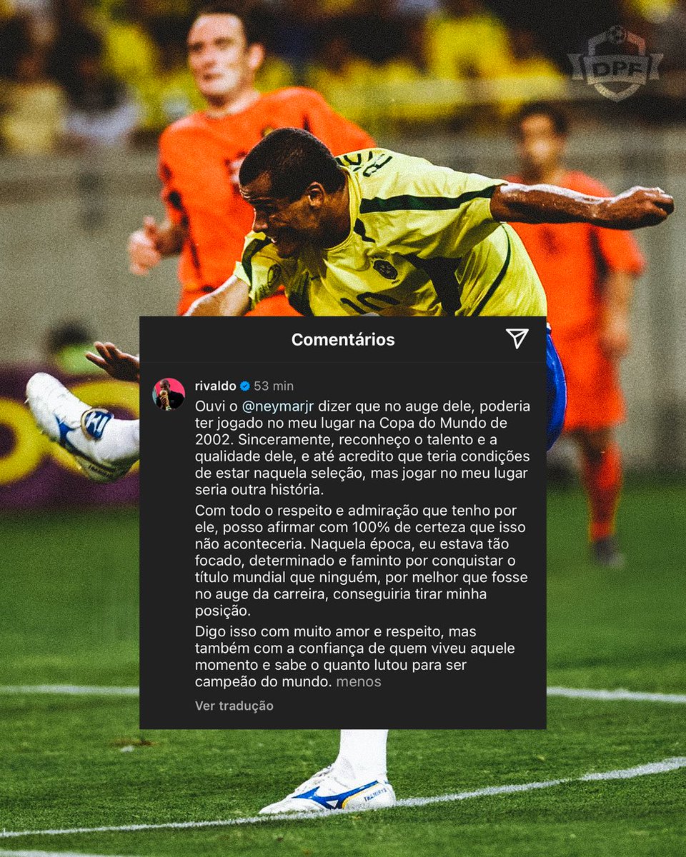 DoentesPFutebol's tweet photo. Sem Rivaldo não teríamos nem conquistado a Copa do Mundo de 2002. Era a principal peça junto do Ronaldo. https://t.co/3FQgjAeQ9k