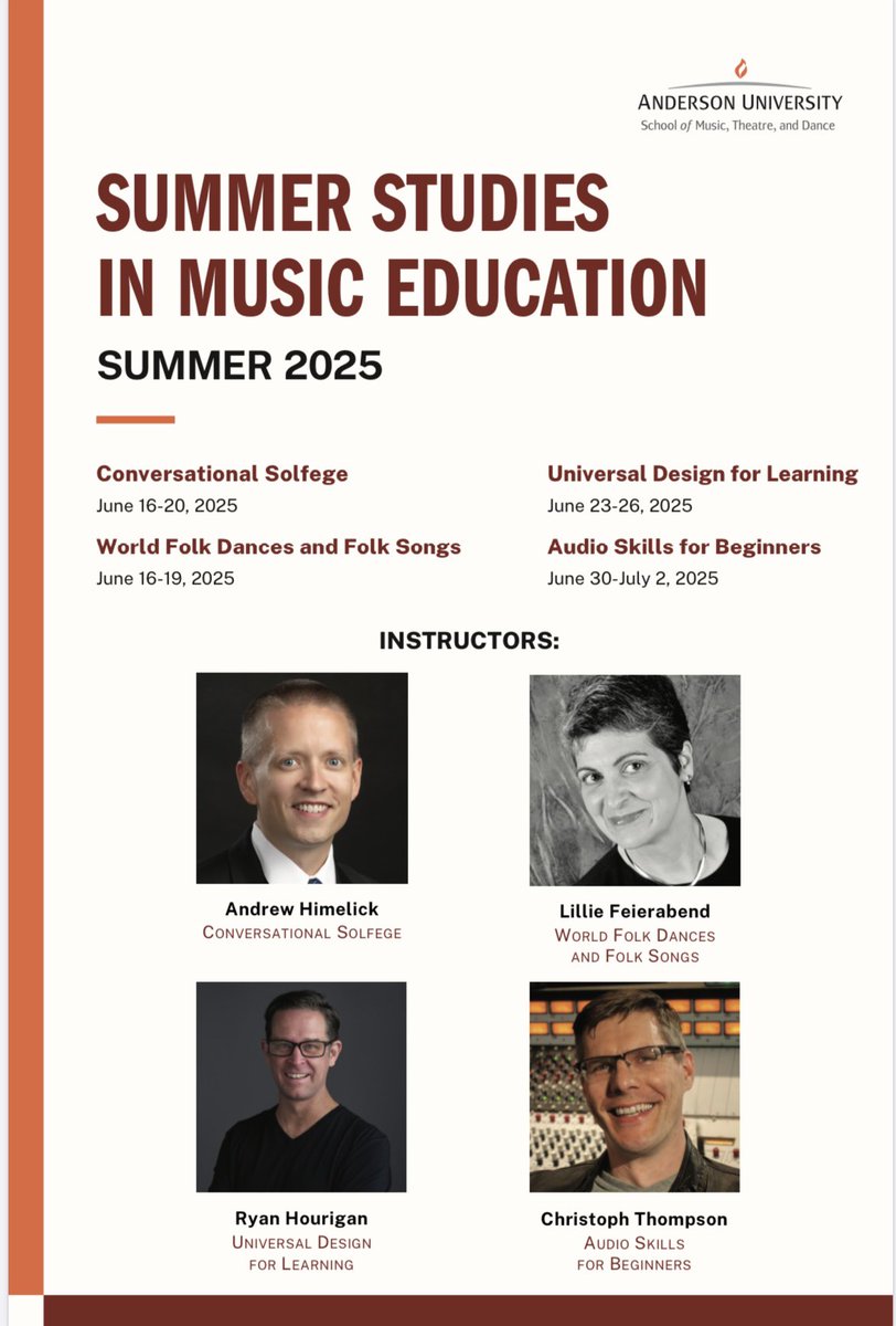 MbadeBade's tweet photo. Check out the Anderson University Graduate Summer Studies Music Courses &amp; MME program! All graduate students, welcome! 🤗 🎶 https://t.co/tjwGEIpscK