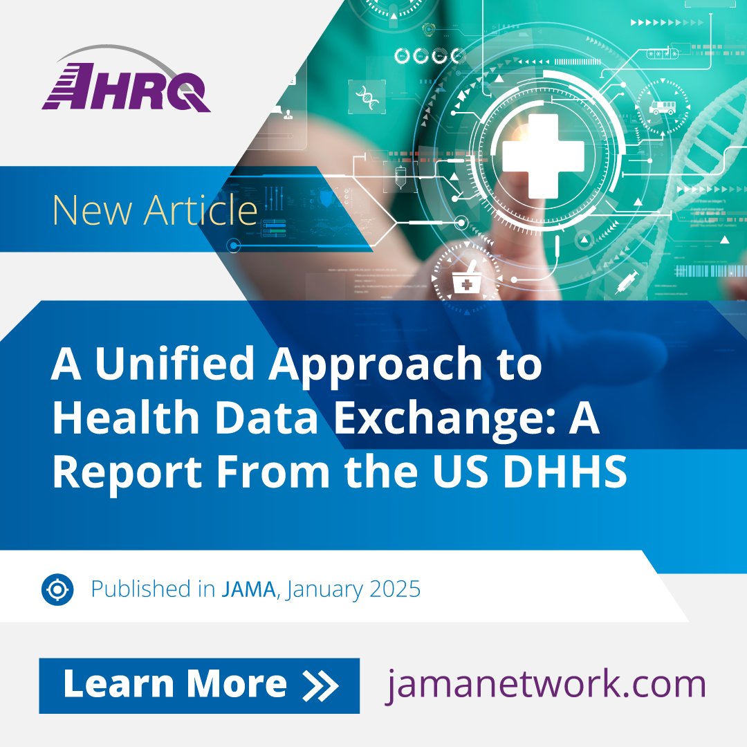 AHRQGov's tweet photo. #AHRQ recently joined with 9 federal agencies to outline a unified approach to health data exchange, which could unlock the potential to improve health care and health outcomes using innovative technologies like Artificial Intelligence. Read more here: https://t.co/jjWv8ifLsi https://t.co/gTVgBocRwf