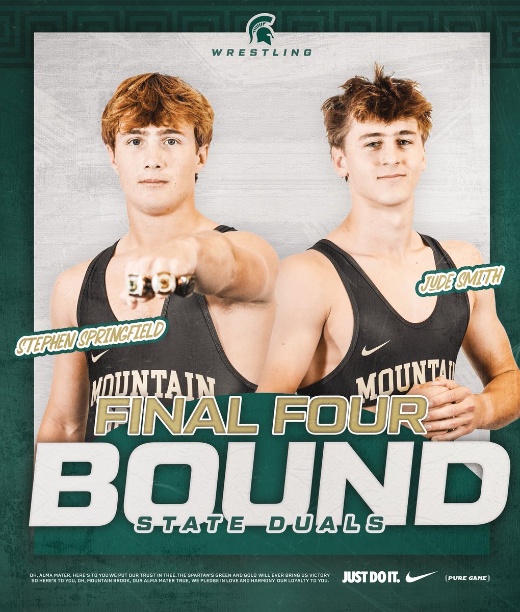 MBHSWrestling's tweet photo. Spartan wrestlers advance to the Final Four of state duals. Semi-finals begin at 1:45 at the Crossplex Friday, letโs pack the house Spartan Nation. #comeandgetit #keeponhunting @mbs_athletics @mtnbrookschools https://t.co/XISOxBWP0t