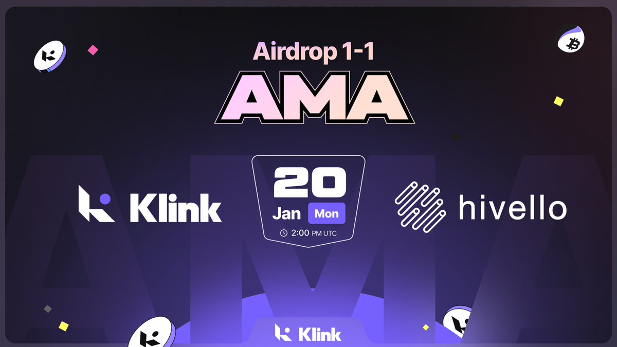 Airdrop AMA Series: Episode 01, are you ready Klinkers? 🎙️

An unmissable event, and as a special guest... <a href="/HivelloOfficial/">Hivello Official</a>, a unique opportunity to talk about the airdrop campaign, its benefits for users, as well as how to participate in the airdrop through the Klink app, and