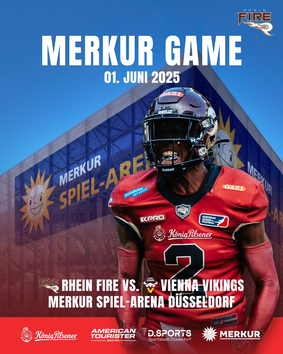 Rhein_Fire's tweet photo. Mark your calendars! Tickets for our HOME OPENER go on sale this Monday at 5:00 PM‼️ Don’t miss it!

📅 01.06.2025
🆚 @viennavikings
🏟️ Merkur Spiel-Arena, Düsseldorf

🎟️ Tickets available:
🗓️ Monday, 5:00 PM‼️

#RheinFire #Düsseldorf #MerkurSpielArena #TheBoysAreBackInTown https://t.co/cd9eml6Mmr
