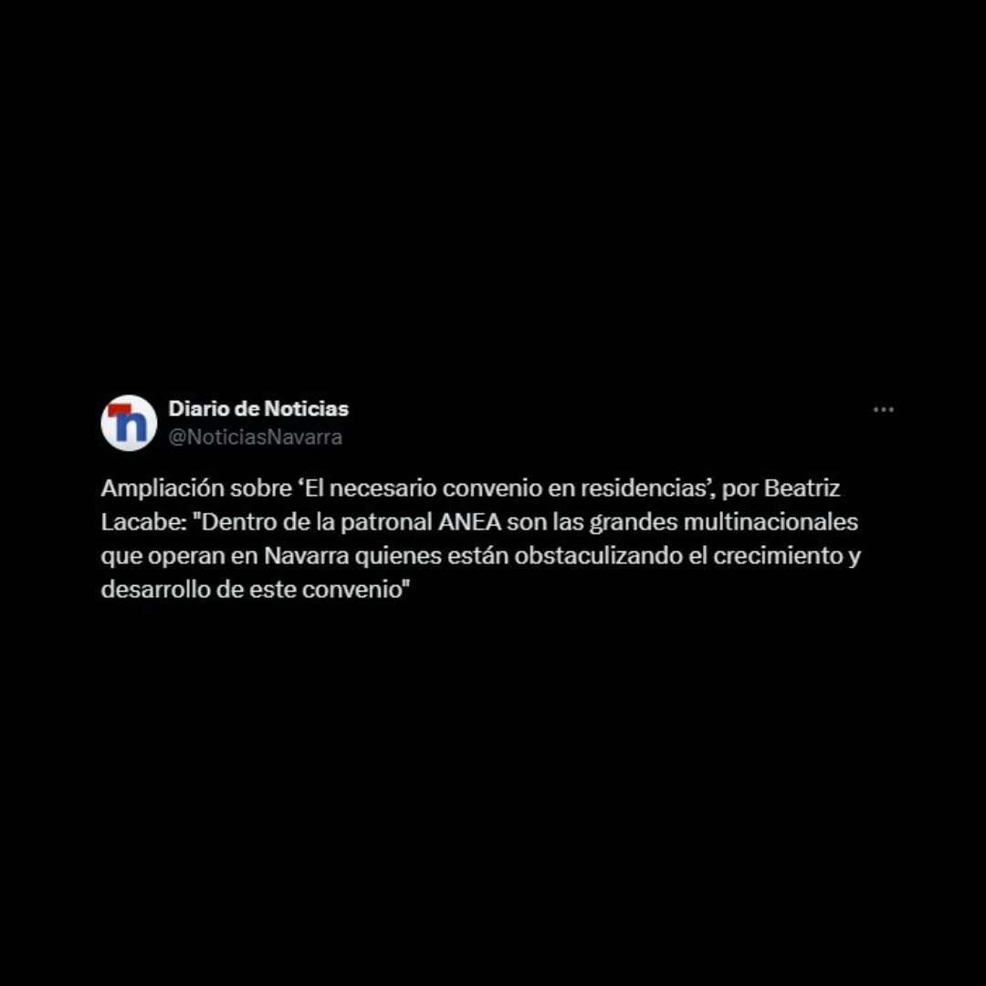 LaresNavarra's tweet photo. 📢 Hoy en Diario de Noticias abordamos la situación del convenio de atención a la dependencia. Desde Lares, junto a UGT, CCOO y LAB, trabajamos por un convenio justo, frente a bloqueos de multinacionales. El 31/01 seguiremos en la Mesa Parlamentaria. #ConvenioJusto #LaresNavarra https://t.co/5dXN2tAkbS