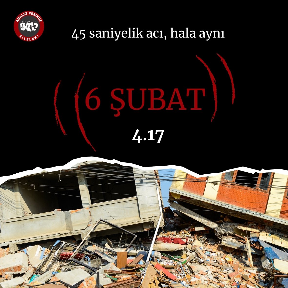 6 Şubat'ın 2. Yılında Adalet Talebimizi Yineliyoruz! 
Rant uğruna yapılan denetimsiz binalar, bilim insanlarının uyarılarını görmezden gelen yetkililer, görevini ihmal edenler… Hepsi bu büyük yıkımın parçası... Ama ne yazık ki aradan geçen iki yılda adalet yerini bulmadı.