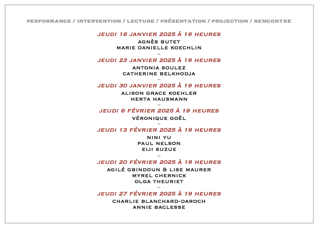 A vos agendas ! Cycle de performances dans le cadre de l'exposition "Accouchement", chaque jeudi à 19 heures jusqu'à la fin du mois de février.
#lesgaleriesdart #pgmap #CPGA #jeudidesbeauxarts #ParisGalleryMap #lesgaleriesdart