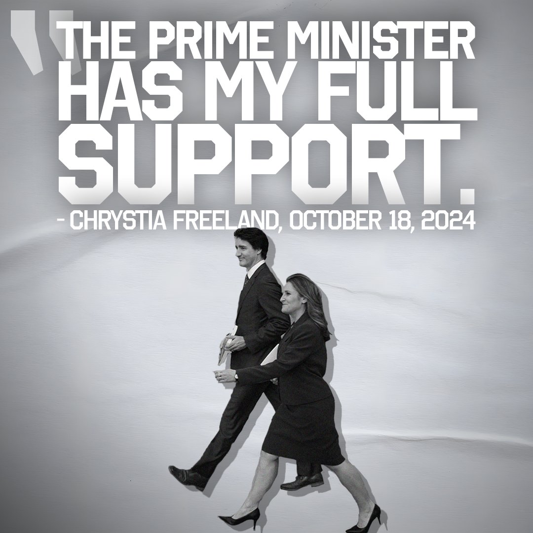 Freeland stood by Trudeau for 9 years, 5 of those as his Deputy Prime Minister and 4 of those as his Finance Minster.

She voted to tax your food, punish your work, and quadruple the carbon tax to $0.61/L. 

That's her record. She's Just Like Justin: justlikejustin.ca