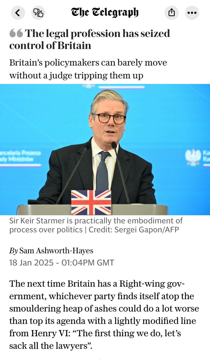 HuntandGatherTV's tweet image. “Decisions large and small appear increasingly subject to final sign-off not by ministers or by Parliament, but by the judiciary.”
You are living in a tyranny of judges. A Judiciocracy. Please watch the film pinned to our profile to understand why this is a bad idea.…